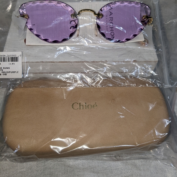 CHLOE Gold/Purple Cat Eye Sunglasses - Picture 5 of 9